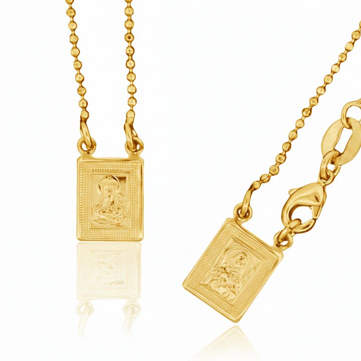 Gold-Plated Scapular Dainty Pendants Necklace for Girls & Boys 16-inch for wholesale by Guadalupe Gifts