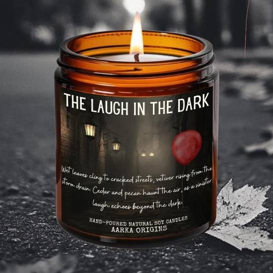 A Gargalhada na Escuridão Vela de Soja, Halloween, Assustador, Folhas de Outono, Flutua aqui em baixo, Velas de Filmes de Terror, Gótico, Palhaços, Assombrado, Outono por atacado de AARKA ORIGINS