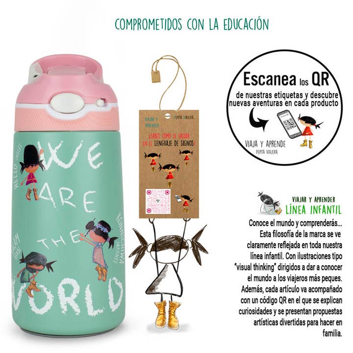 Pepita Viajera - Wholesale Water Bottle - Children's thermos bottle Saludos del Mundo8