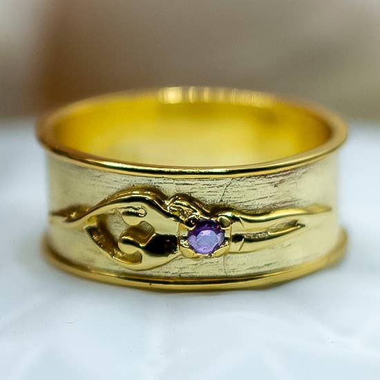 Unisex Soulmate Ring, Size 10, 11, 12, .925 Genuine Silver with 14kt. Gold Overlay, Amethyst Cubic Zirconia for wholesale by Symbol of Love Jewelry