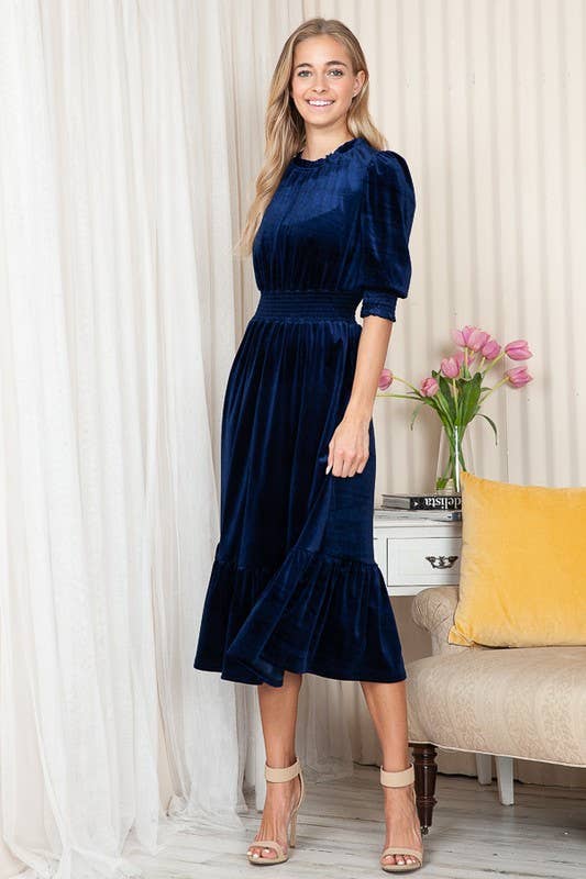 Reborn J - Wholesale Dress - Women's - Velvet Three Quarter Sleeve Midi Dress7