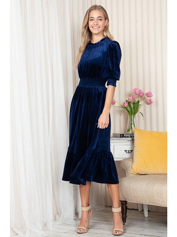 Reborn J - Wholesale Dress - Women's - Velvet Three Quarter Sleeve Midi Dress7