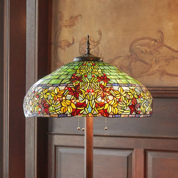 River of Goods - Wholesale Floor Lamp - 65"H Hampstead Green Tiffany Style Stained Glass Floor Lamp