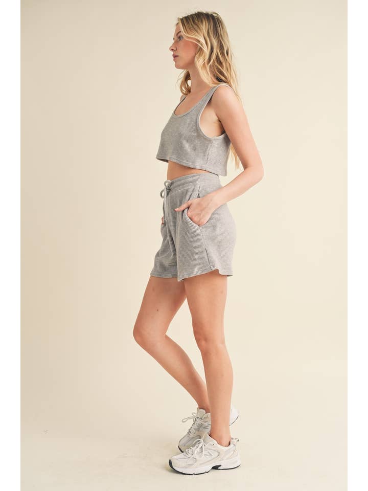KIMBERLY C - Wholesale Lounge set – Women's - Waffle Lounge Cropped Tank and Shorts Set3
