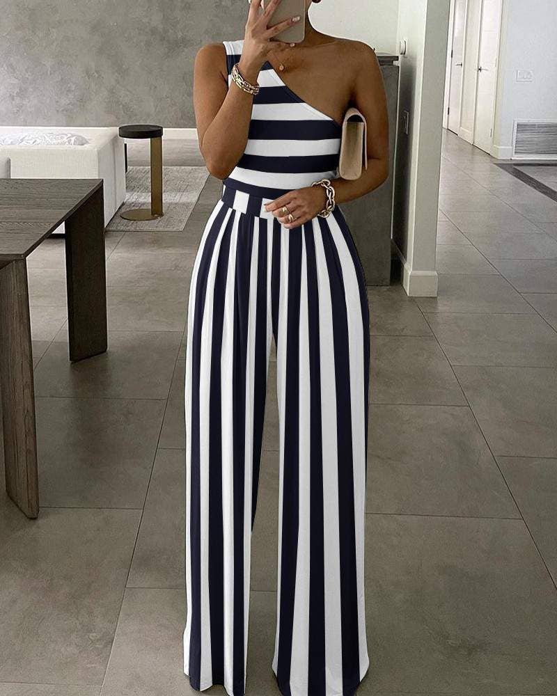 Flarix - Wholesale Jumpsuit - Women's - one shoulder striped colorblock jumpsuit1