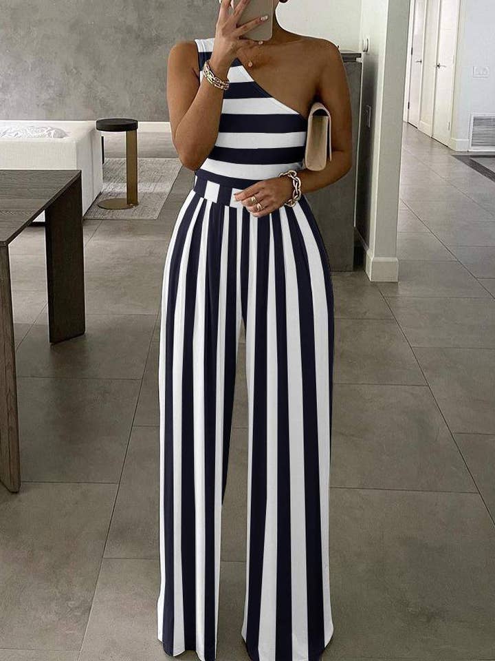 Flarix - Wholesale Jumpsuit - Women's - one shoulder striped colorblock jumpsuit1