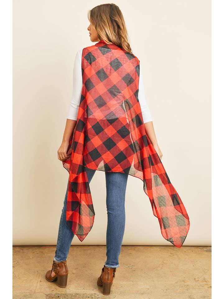 MYS Wholesale Inc - Vente Cardigan – femme - Cardigan semi-transparent à carreaux jusqu'aux genoux3