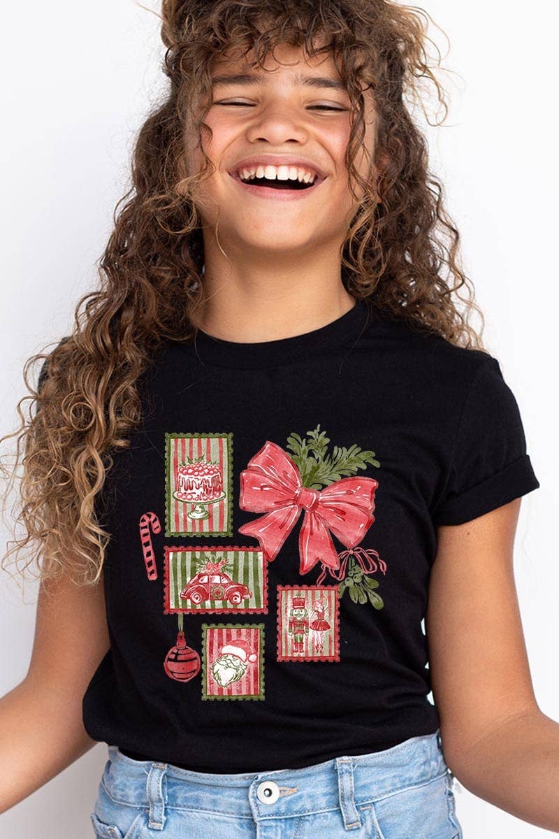 COLORBEAR - Vendita all'ingrosso Maglietta - Bambini - Maglietta Grafica per Bambini con Francobolli di Natale1