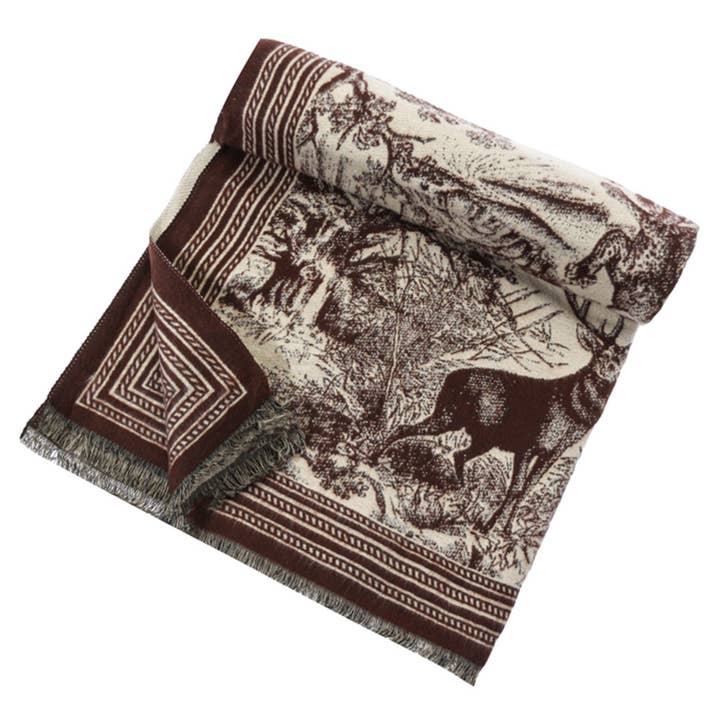 JOIA ACCESSORIES - Wholesale Scarf - Women's - FOREST DEER TOILE PATTERN FRINGE SCARF, LVSC 1406