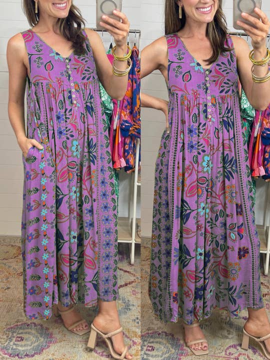 Rosa Clothing - Wholesale Jumpsuit - Women's - Vintage Print Loose Sleeveless Jumpsuit