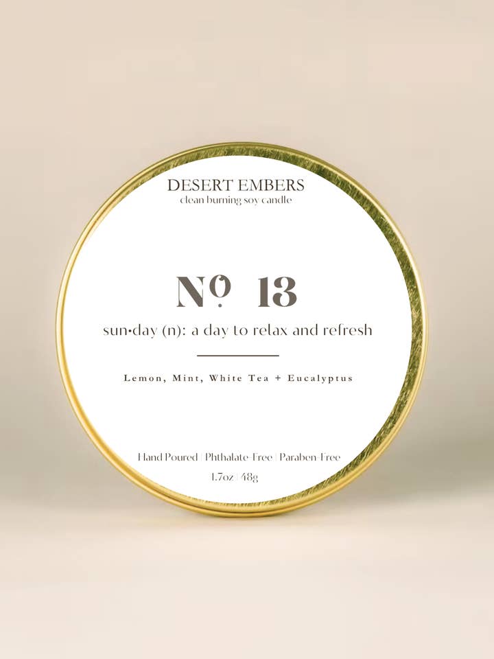 No. 13: Sunday | Modern Gold Travel-Friendly Candle Tin for wholesale by Desert Embers, LLC
