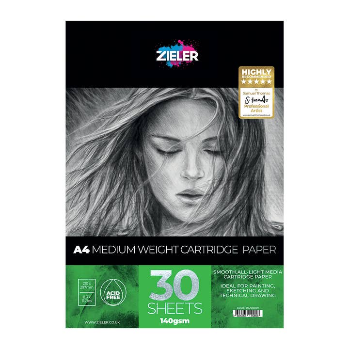 Zieler - Wholesale Sketchbook/Sketchpad - A4 Medium Weight Cartridge Paper Pad - 140gsm, 30 sheets