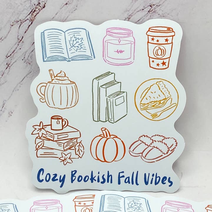 Bookish Fall Vibes Die Cut Sticker for wholesale by KL Design Works
