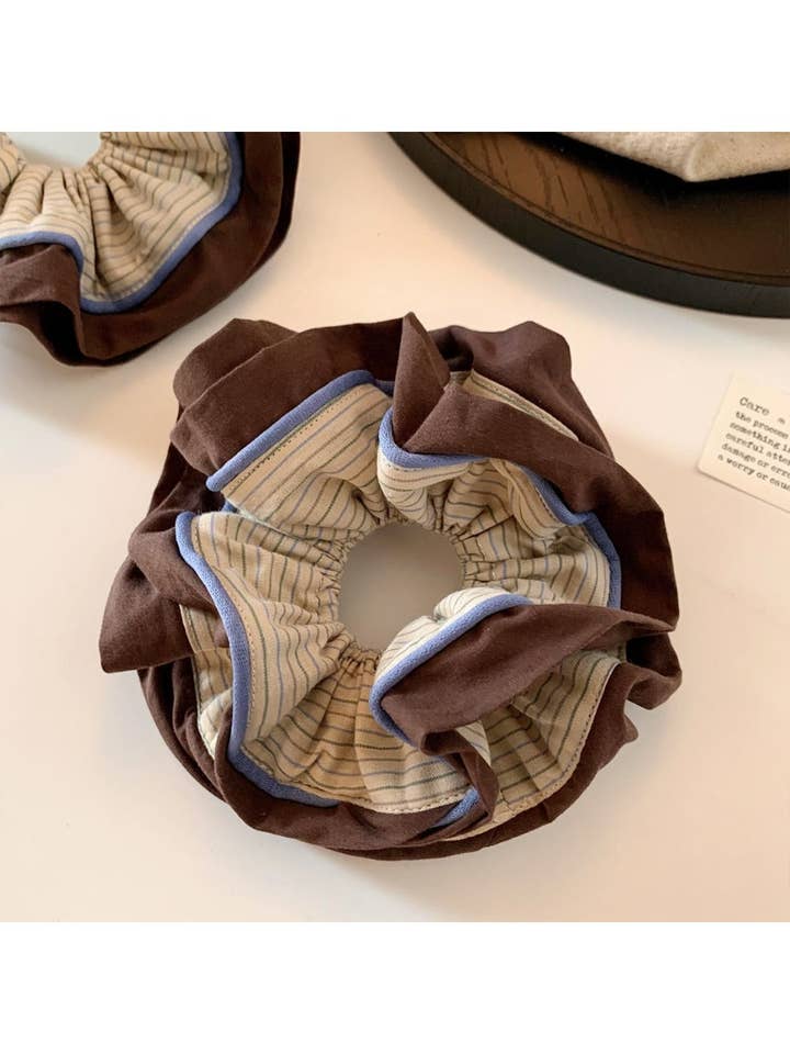 Striped Double Layer Scrunchie Hair Tie for Women Elegant Ponytail Bun Accessories for wholesale by WEST AUSSIE SUPPLIES
