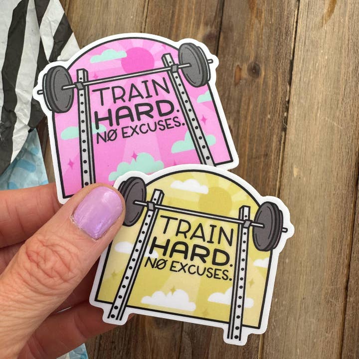 Train Hard. No Excuses / Barbell Sticker / Gym Rat Sticker for wholesale by DoodleStation
