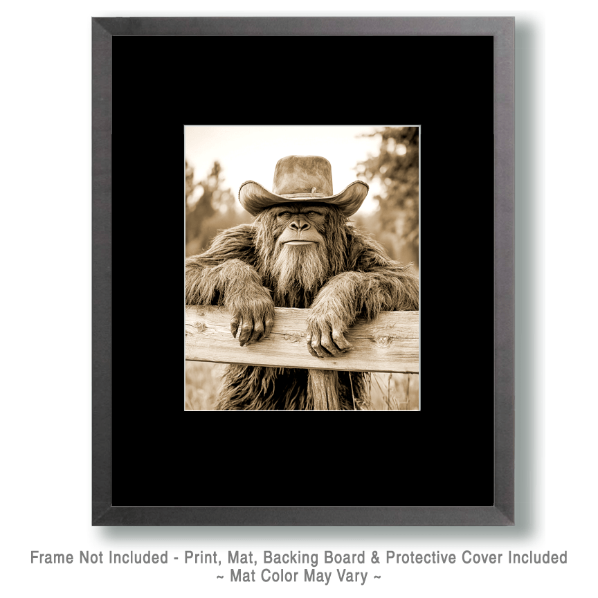 Mowbi - Wholesale Art print - Cowboy Bigfoot Hanging Out - Bigfoot Art Prints – 8″x10″ Artwork in 11″x14″ Mat1