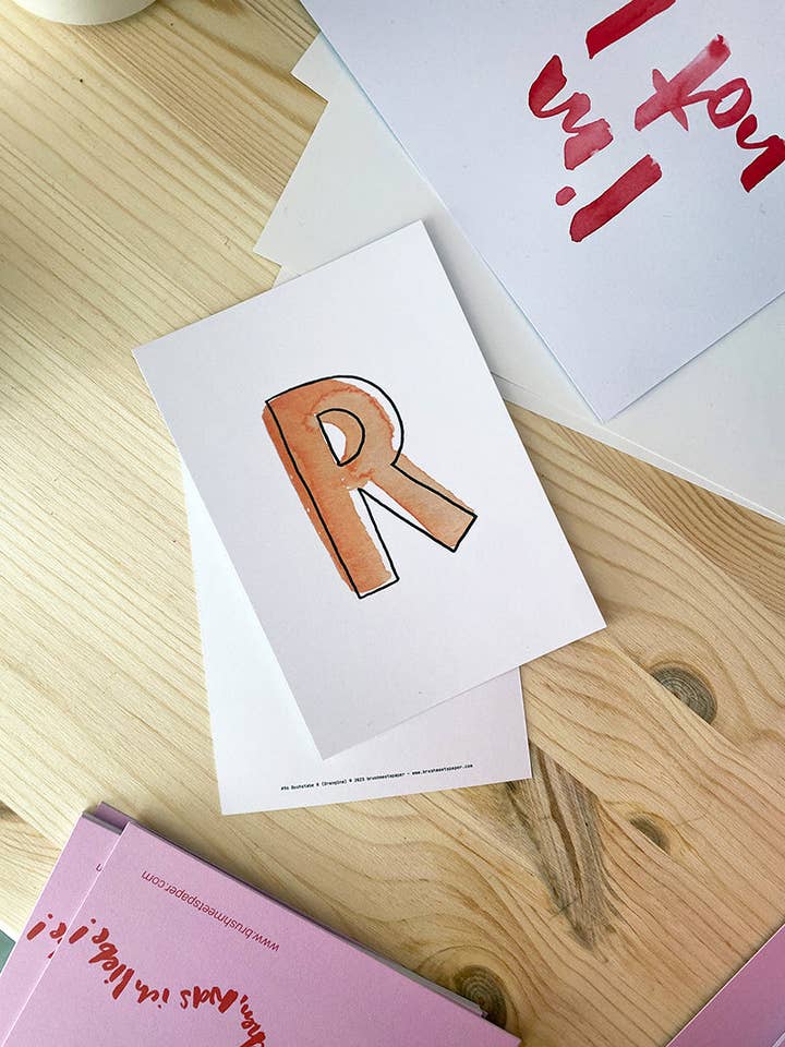 Tarjeta Letra "R" - Caligrafía a Mano (Edición Alfabeto ABC) para venta al por mayor de brushmeetspaper