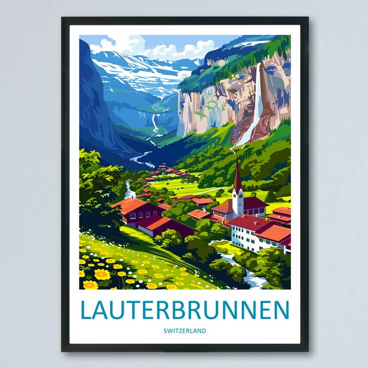 Lauterbrunnen Switzerland Travel Poster for wholesale by TravelzonaArt