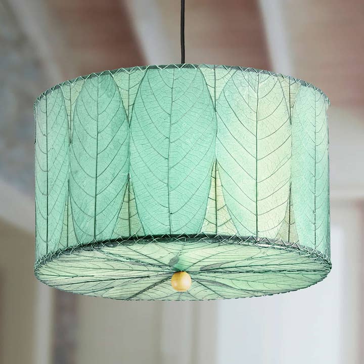Drum Pendant 18 Inch Sea Blue, Shade Made of Cocoa Leaves for wholesale by Eangee Home Design