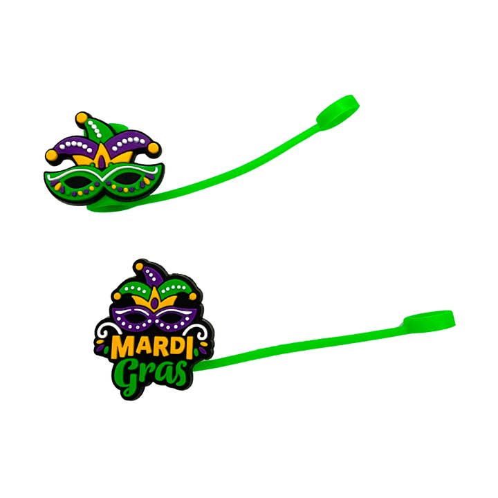Mardi Gras Silicone Straw Topper (Pack of 2) for wholesale by Plush Appeal LLC