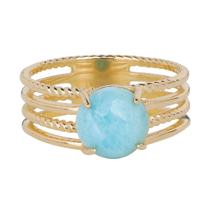 Gold Plated Silver Larimar Statement Bluefire Entwine Ring for wholesale by Tiramisu