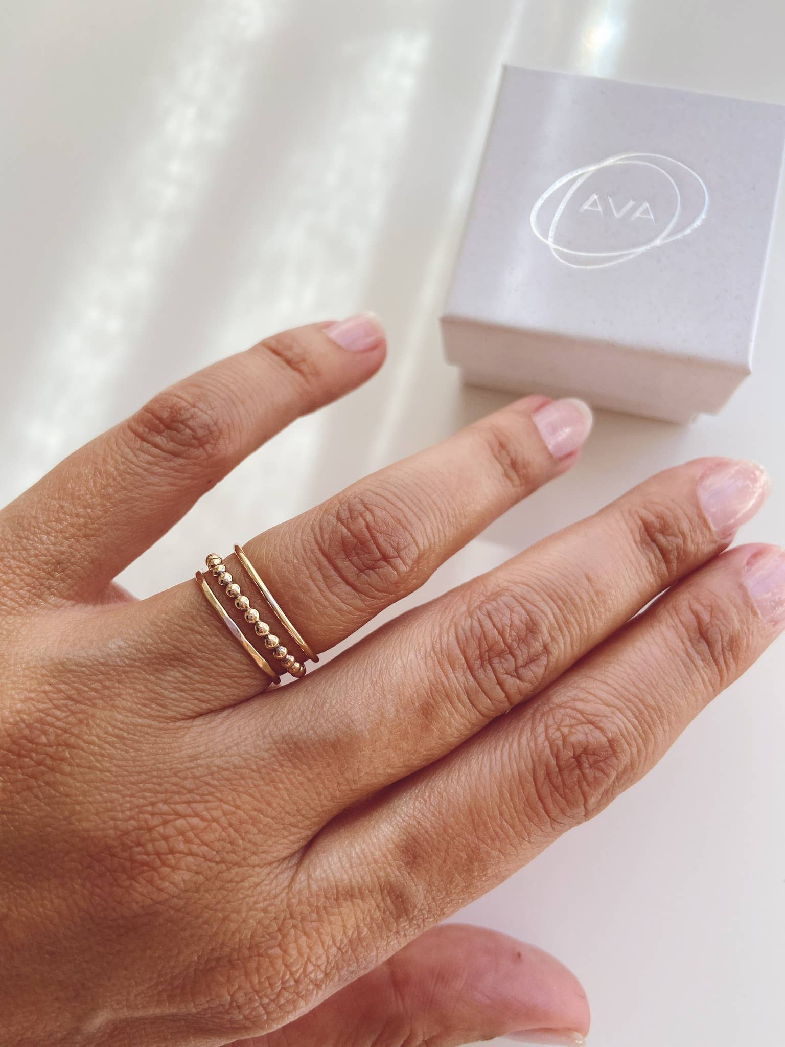 AVA Handmade Jewelry - Wholesale Band/Stacked Ring - Stacking 3 rings set, stackable, beaded, hammered ,thin4