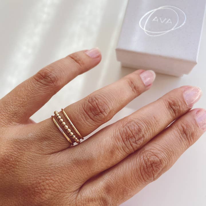 AVA Handmade Jewelry - Wholesale Band/Stacked Ring - Stacking 3 rings set, stackable, beaded, hammered ,thin4