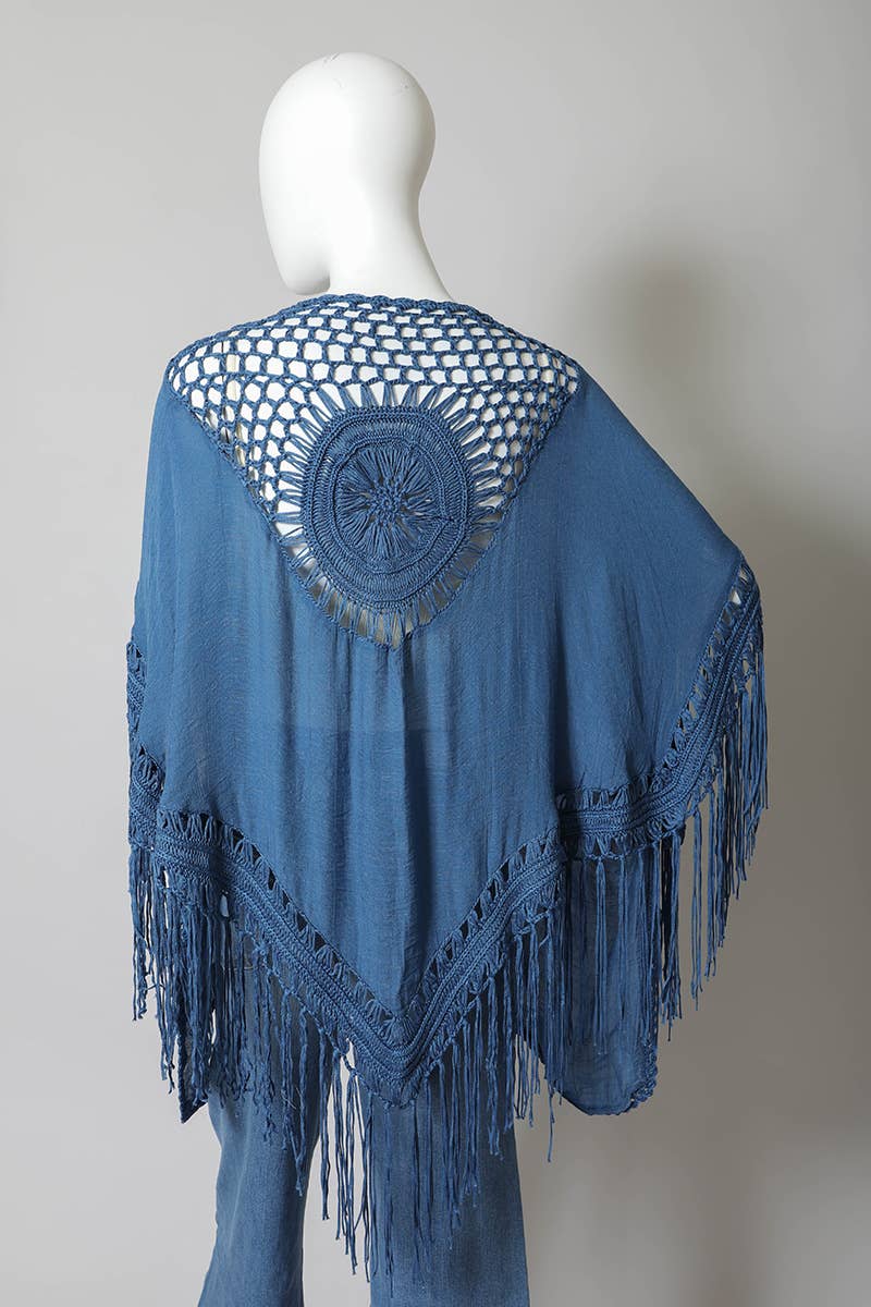 Leto Accessories – wholesale Kimono – Women's – Bohemian Fringe Tassel Kimono with Crochet Medallion 🌿1