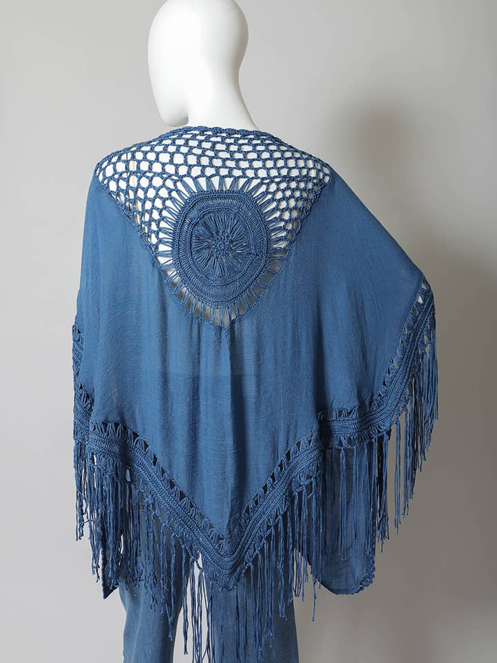 Leto Accessories - Wholesale Kimono - Women's - Bohemian Fringe Tassel Kimono with Crochet Medallion 🌿7