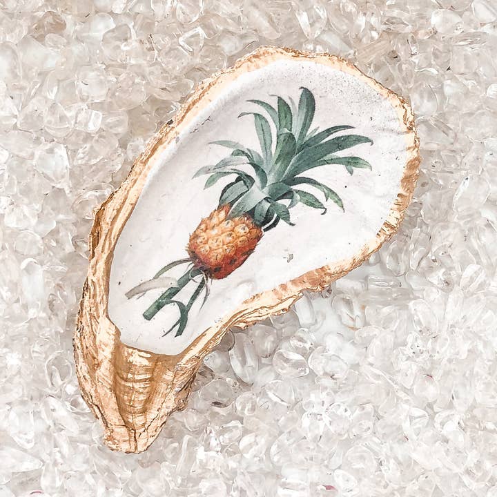 Hand Painted Pineapple Jewelry Dish with Gold Finish for wholesale by Kcrookdesign