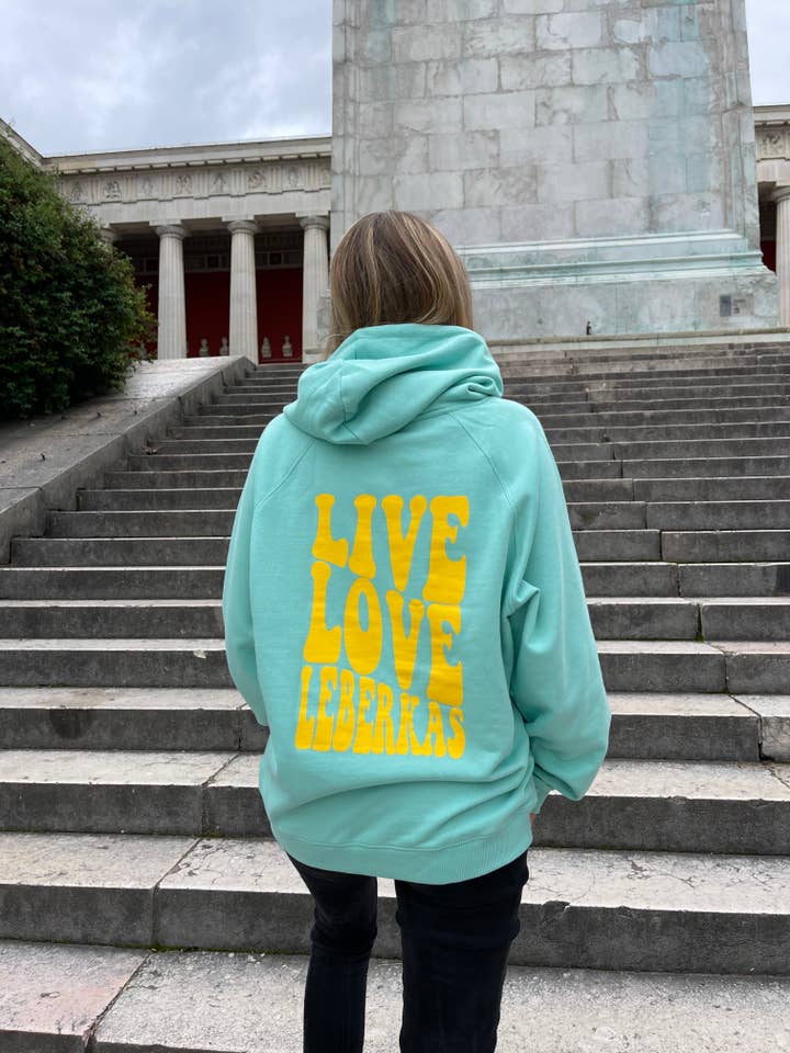 Buadep - Wholesale Hoodie - Women's - Women's mint hoodie "Live Love Leberkas" organic cotton1