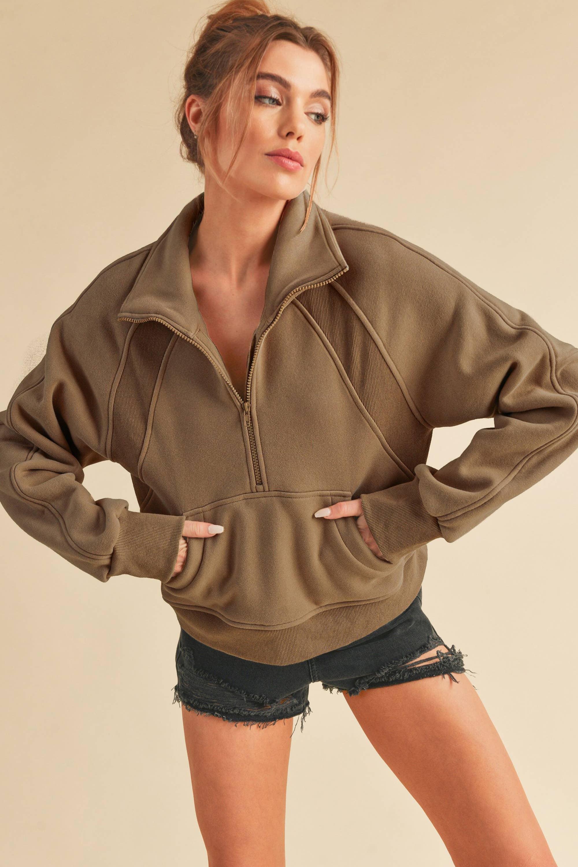 AEMI + CO - Wholesale Sweatshirt - Dames - 950CK Duif, trechterhals, halve ritssluiting, 282