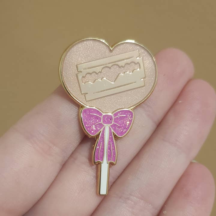 CatHead Pins - Wholesale Lapel Pin/Button - Razor Blade Pastel Pink Heart Lollipop Enamel Pin