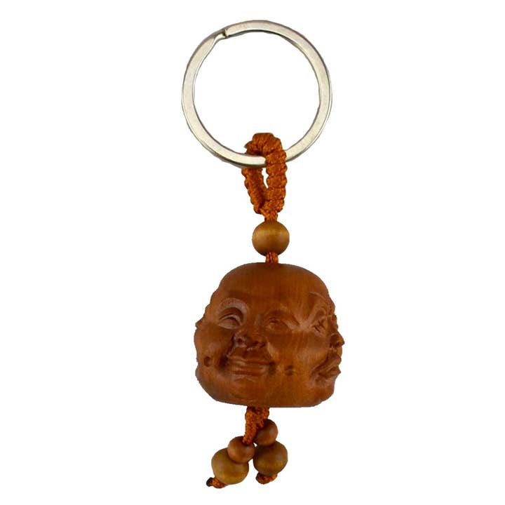 Original Source - Vente Porte-clés – unisexe - Porte-clés en bois sculpté, Bouddha à 4 visages