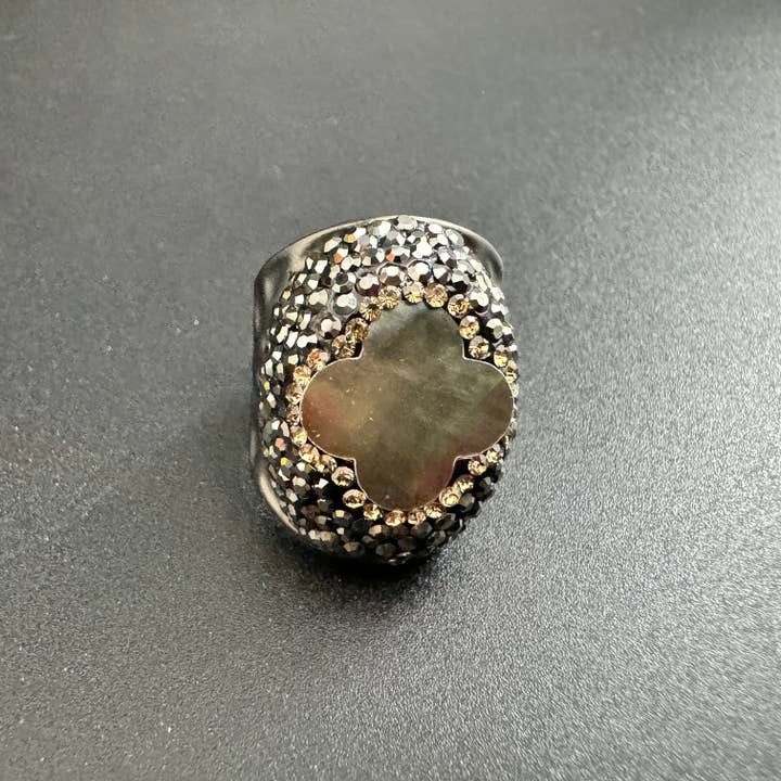 Ole - Vente Bague de cocktail/de cérémonie - Bague en alliage Clover Black Shell 14