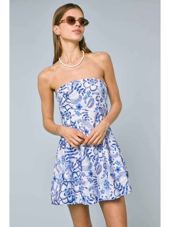 BOHEMIAN BLUE LINE TRIM TUBE PLAIN MINI DRESS for wholesale on Faire