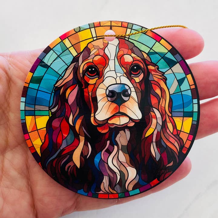 English Cocker Spaniel Faux Stained Glass Ornament for wholesale by Spellbound Rose Creations