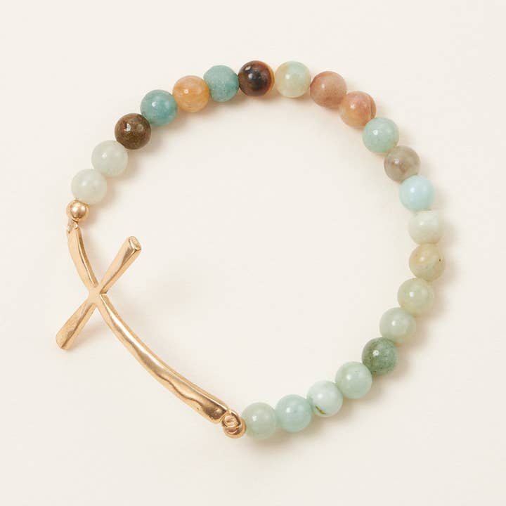 Lilla Haven - Wholesale Beaded Bracelet - Cross charm Stone beaded stretch bracelet