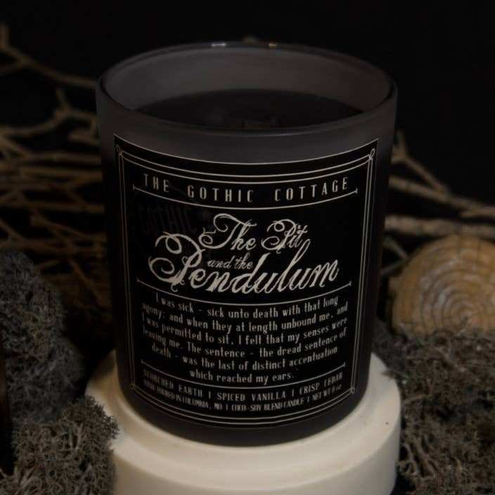 Cedar & Spice—8oz black candle | The Pit and the Pendulum for wholesale by The Gothic Cottage