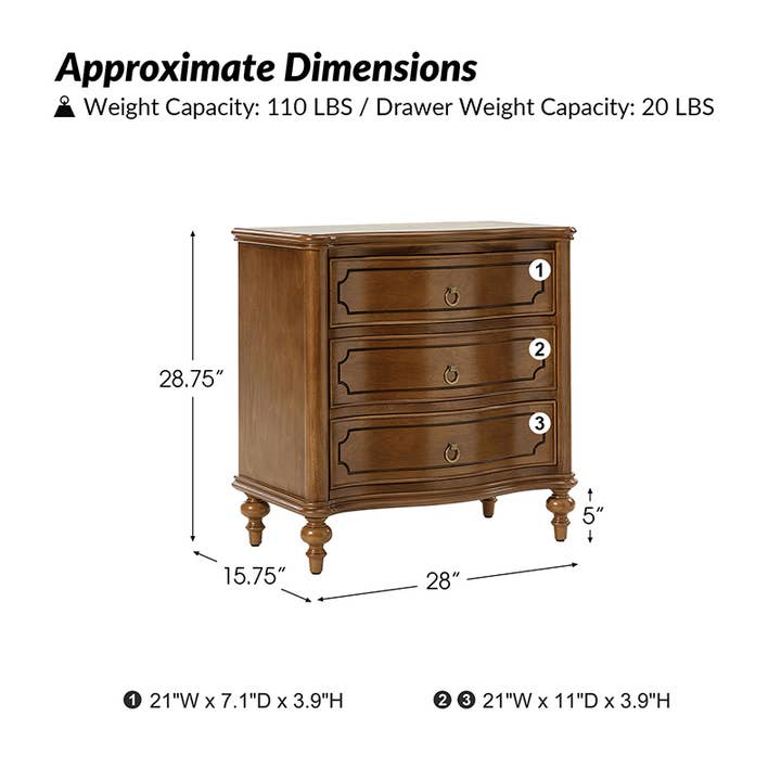Karat Home - Wholesale Bedroom Furniture - Alois 3-Drawer Nightstand4