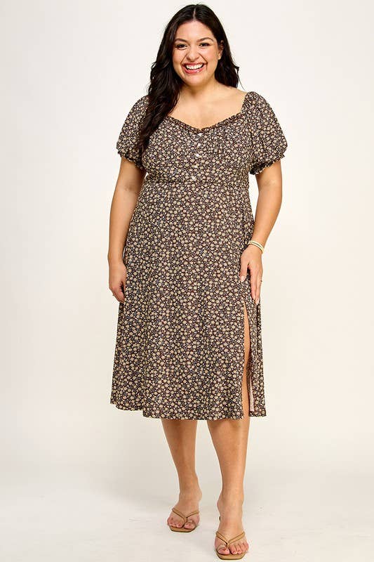 Lemon Tree - Vente Robe – femme - Robe midi fleurie à fentes Ditsy0