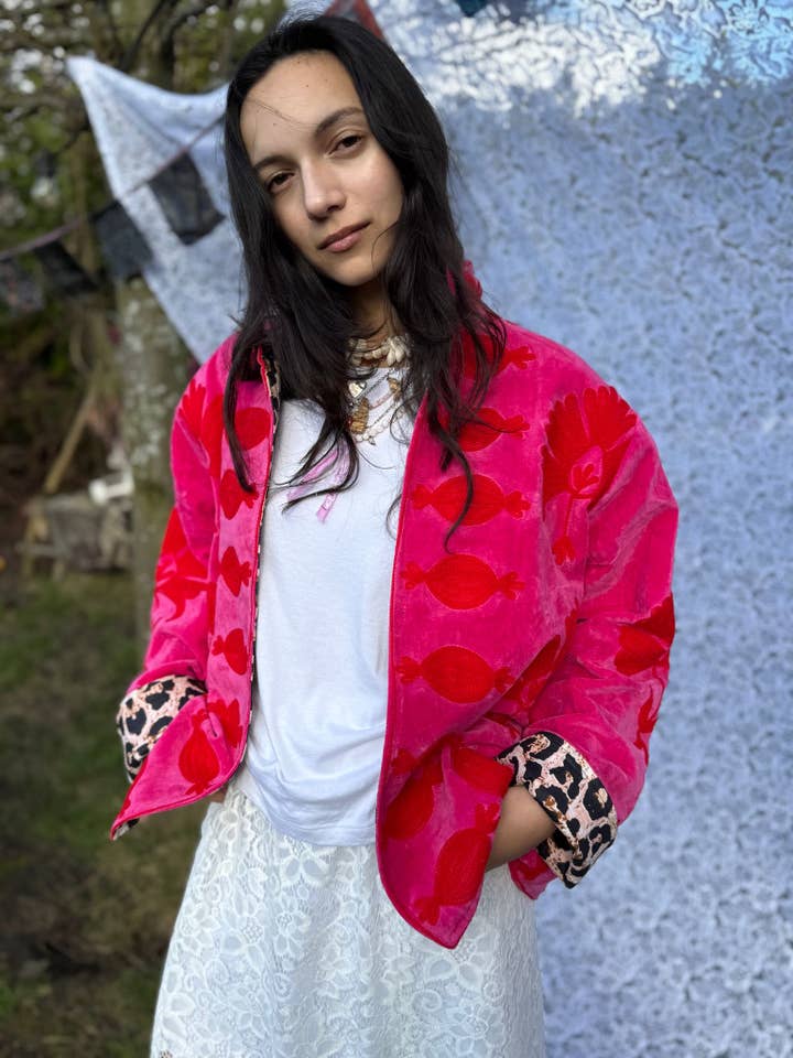 ToutVintage - Wholesale Jacket - Women's - Cotton embroidery jacket pink Red panther