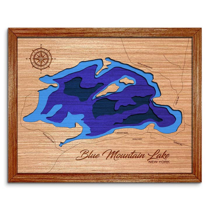 Blue Mountain Lake Depth Map - Unique Home Decor Wall Art for wholesale by Premier Gifts and More