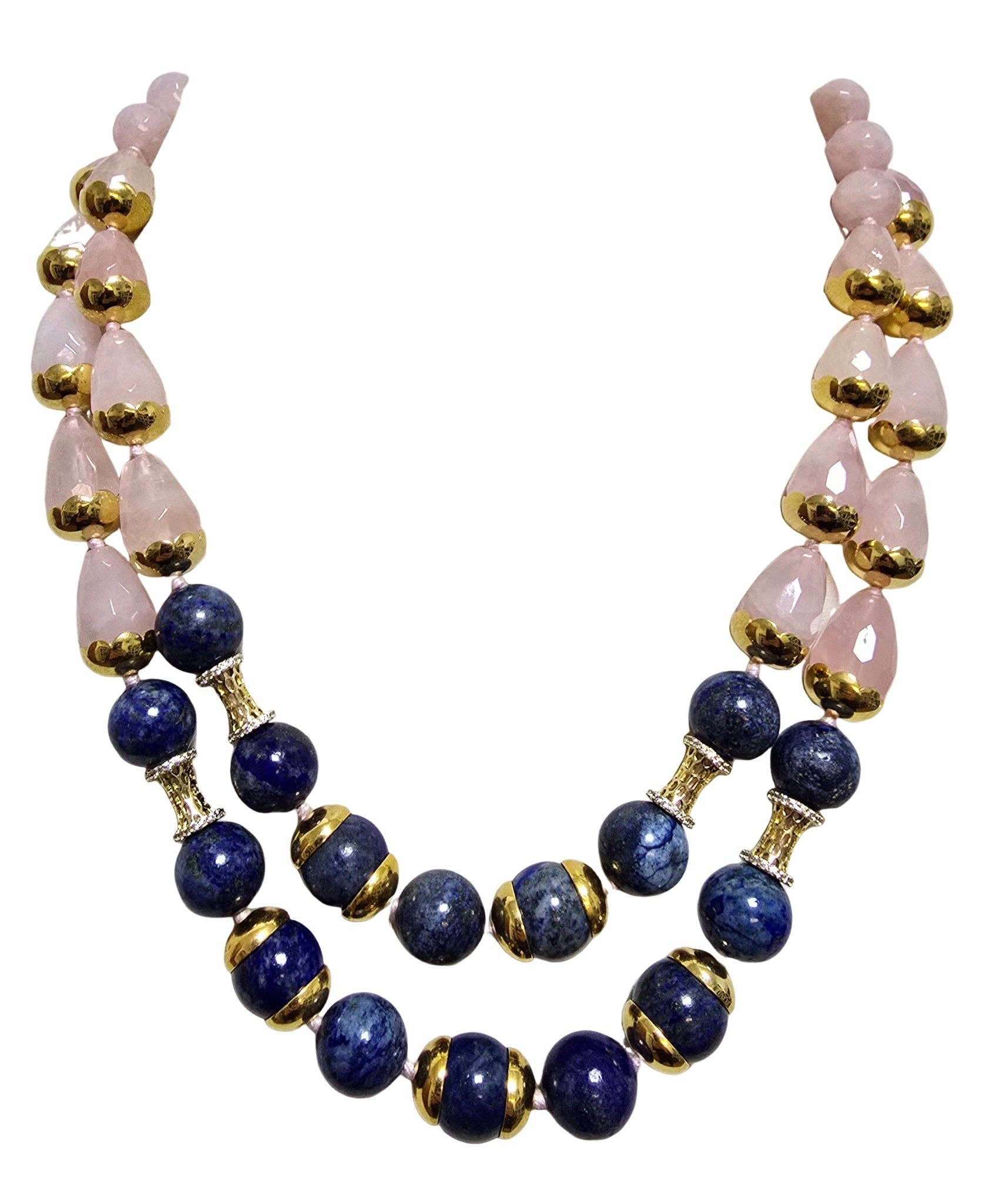 L'OFFICIEL SRL - Wholesale Beaded/Pearl Necklace - Collana due fili con quarzo rosa lapis