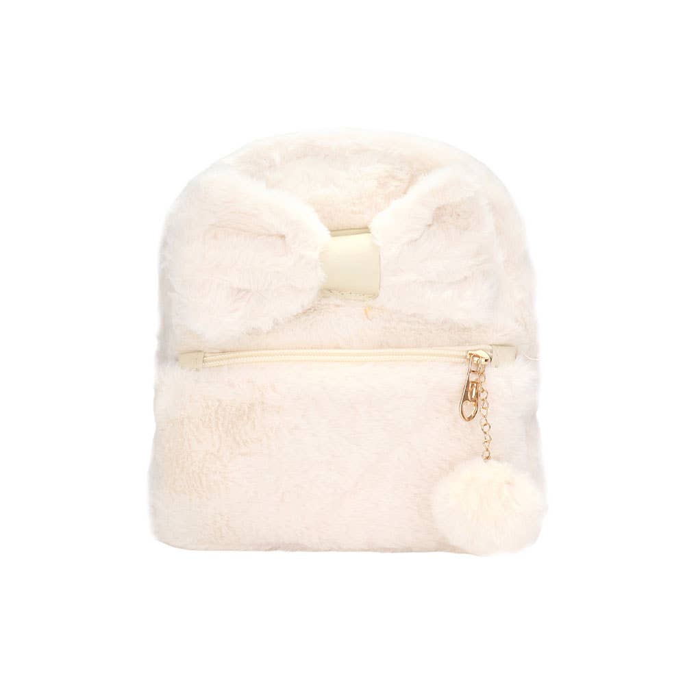 Sensibling Corp. - Wholesale Backpack - Women's - Faux Fur Bow Pom Pom Pointed Plush Mini Backpack2