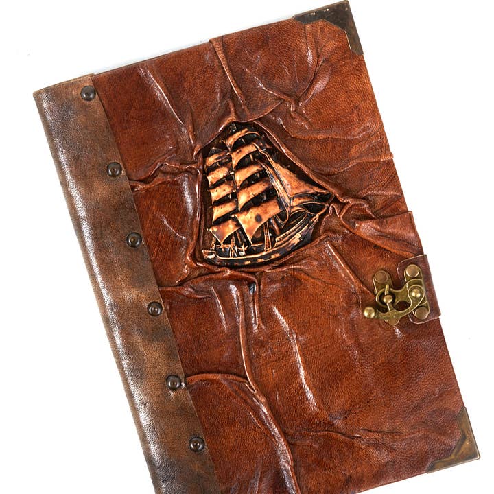 ML Marcaleather – Engroshandel Notesbog – Sejlskib Figur Notebook Brun Dagbog Læder Håndværk2