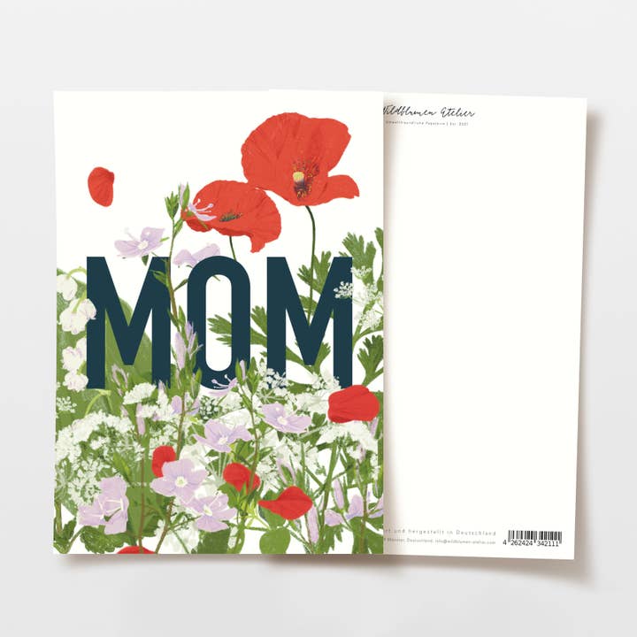 Postcard MOM with red and purple flowers, FSC certified for wholesale by Wildblumen Atelier