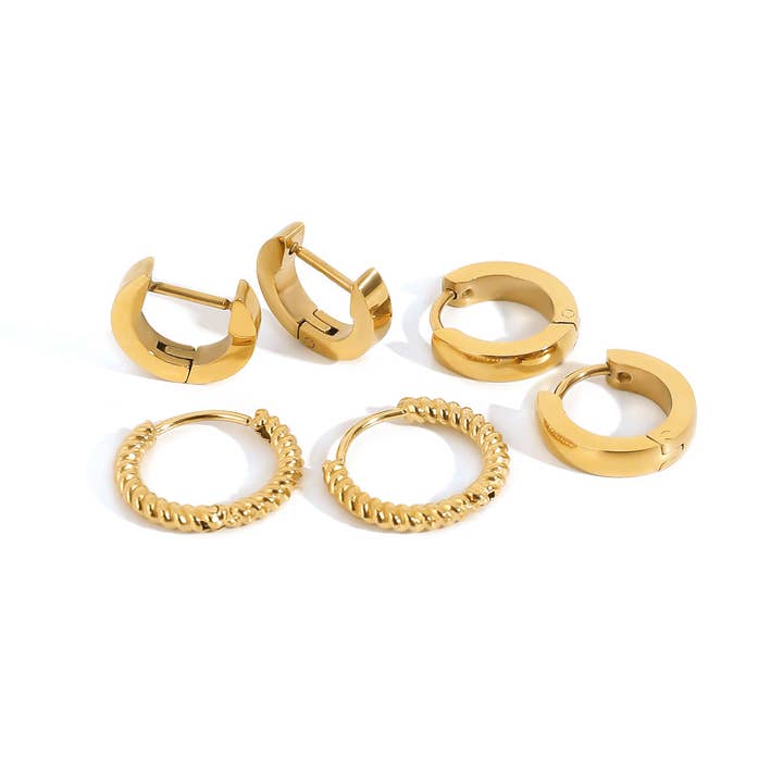 18k Edelstahl Stapelbare Creolen-Bündel Ohrringe (LSSG-ET4) für den Großhandel von Lyza Jewels