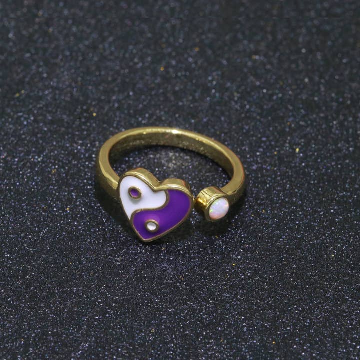 Aim Eternal - Wholesale Cocktail/gelegenheidsring - Sierlijke Yin Yang ring, open verstelbare hartgouden ring, kleurrijke neonemaille ring, stapelbare ring zwart wit roze blauwgroen voor dames4