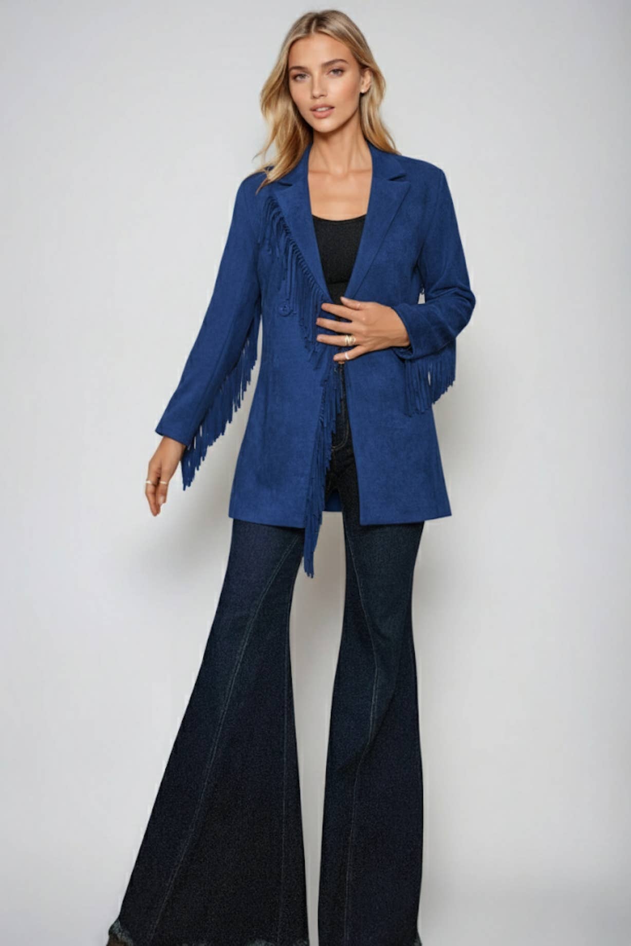 WISTERIA LANE – wholesale Blazer – Women's – FAUX SUEDE FRINGED BLAZER 2123JIB ROYAL BLUE3